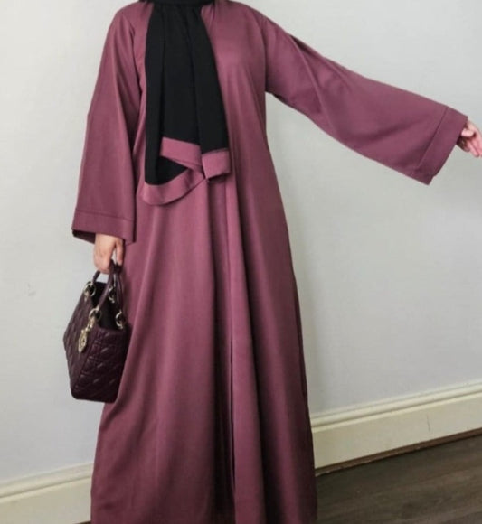 Dusty pink open abaya with buttons