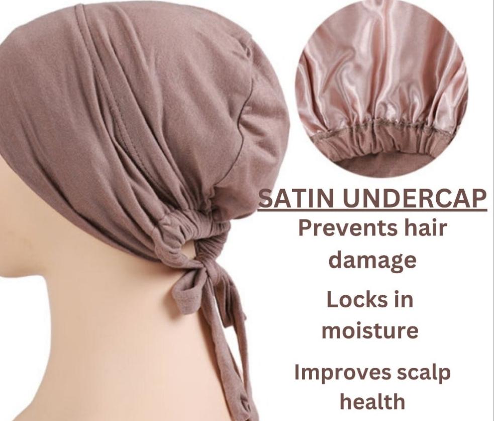 Satin lined hijab tie back cap with cotton part